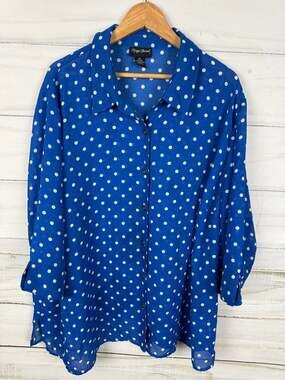 Maggie Barnes Blue Polka Dot Button Down Shirt Size 3X 26/28
